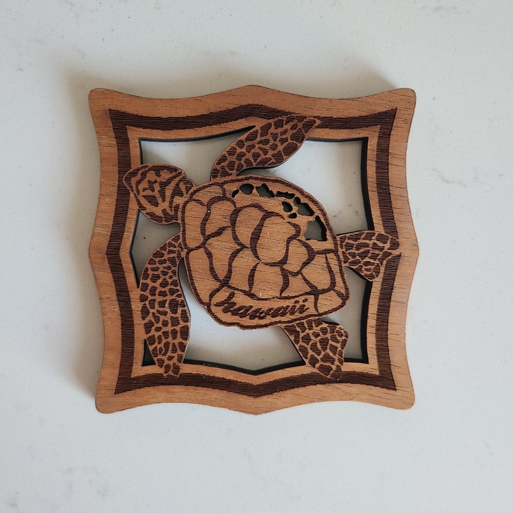 New Hawaiian Wood Coaster Honu Island Map Drink Tableware Tiki Bar Decor Kitchen